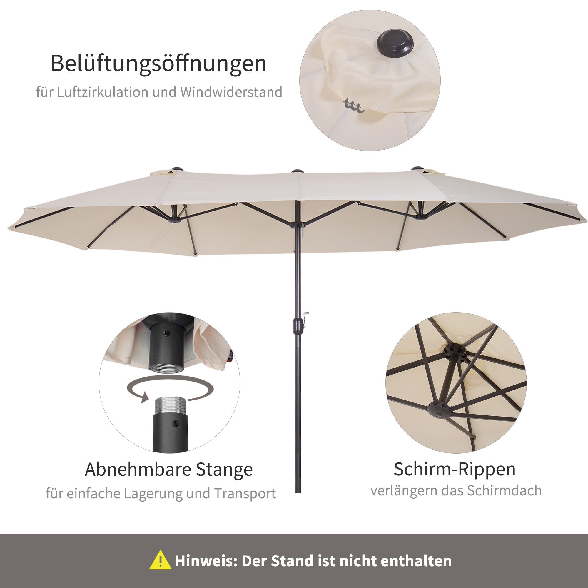 Outsunny Marktschirm Marktschirm mit Handkurbel
