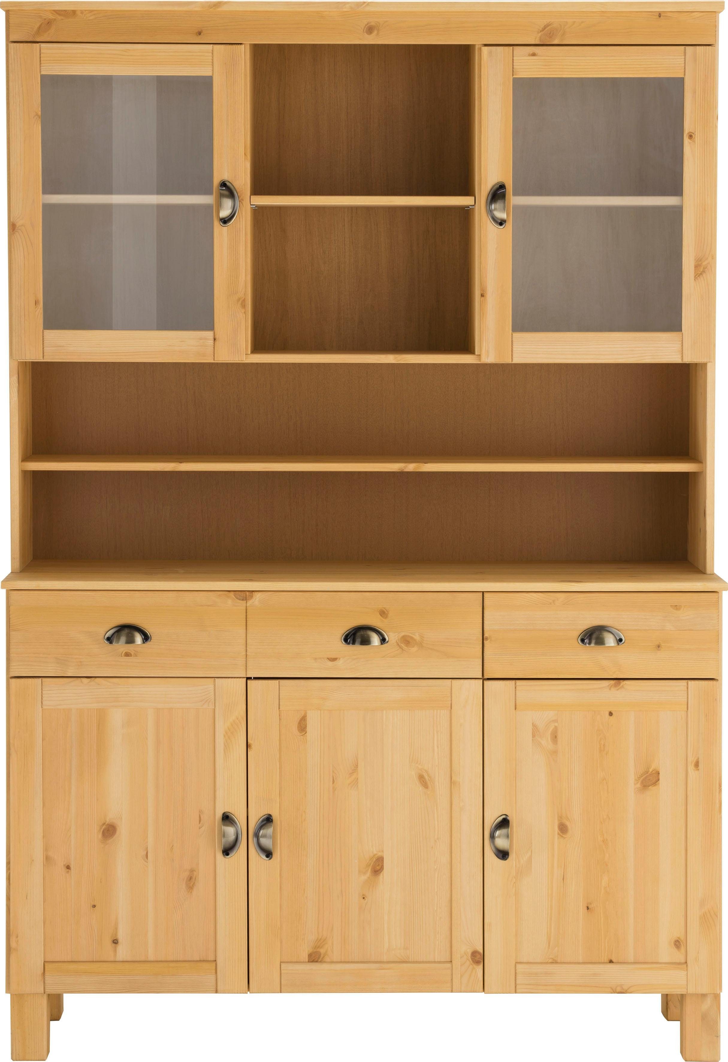 Home affaire Küchenbuffet Oslo 125 cm breit, aus massiver Kiefer, mit 2 Glastüren, Metallgriffe
