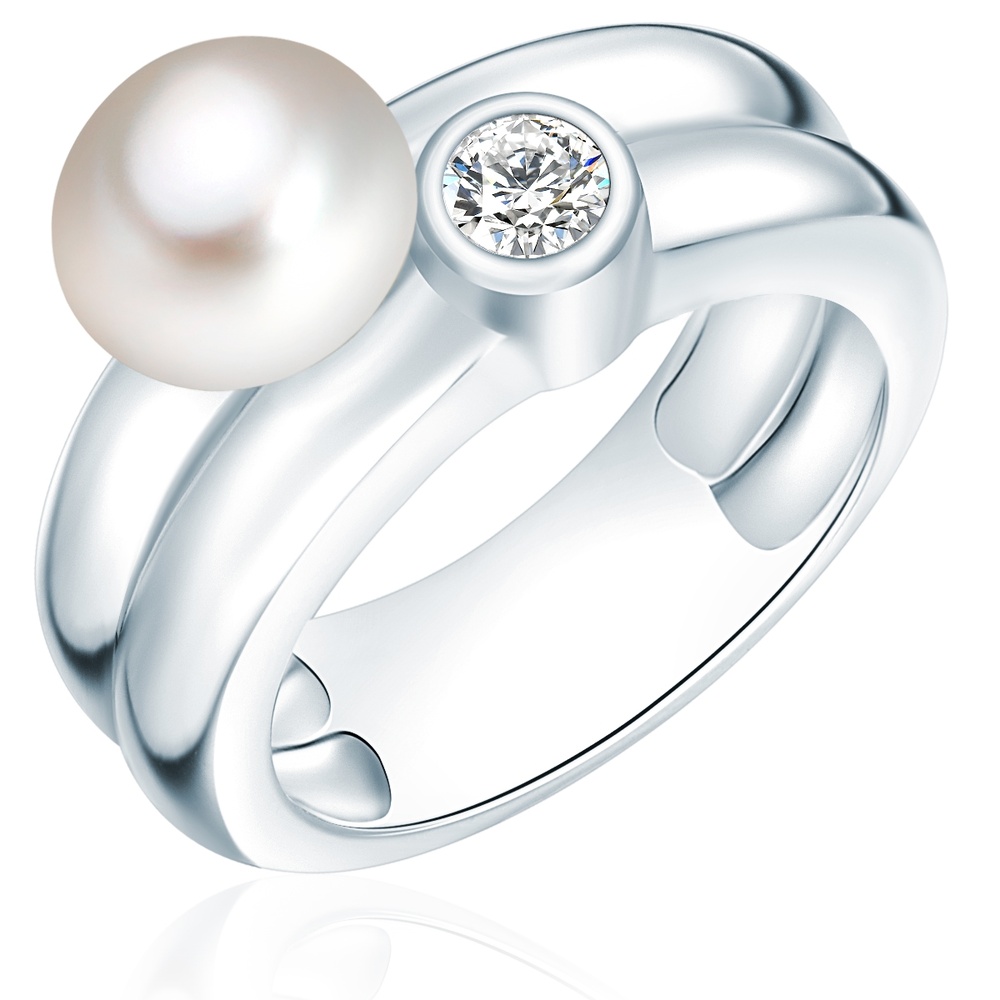 Valero Pearls Bague avec perle Argent sterling Oxyde de zirconium (CZ) Perle de culture d'eau d Bague