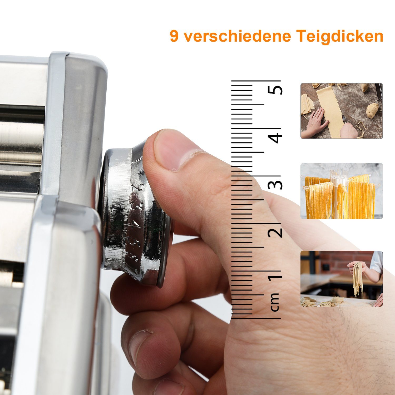 Clanmacy Nudelmaschine Edelstahl Pasta Maker, 7 Einstellbare Dicke, Pastamaschine mit 2 Schneiden, für Spaghetti Lasagne Nudeln