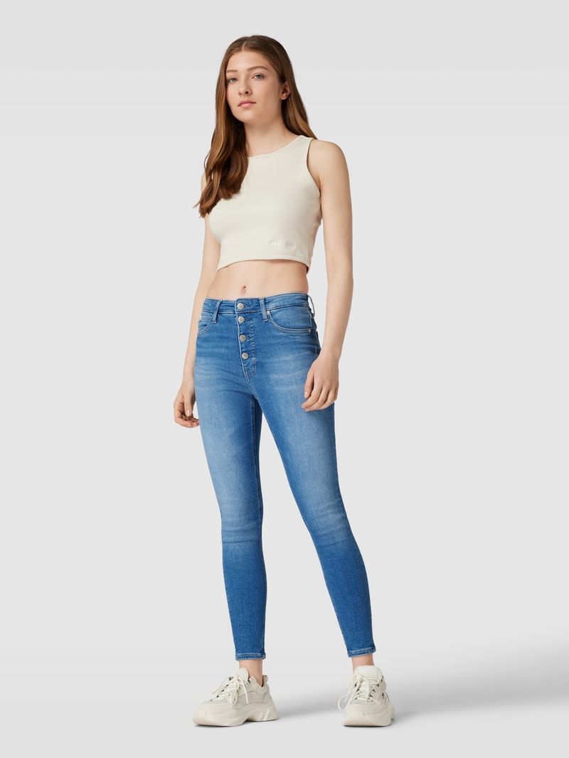 Skinny Fit Jeans mit kurzer Knopfleiste in jeans