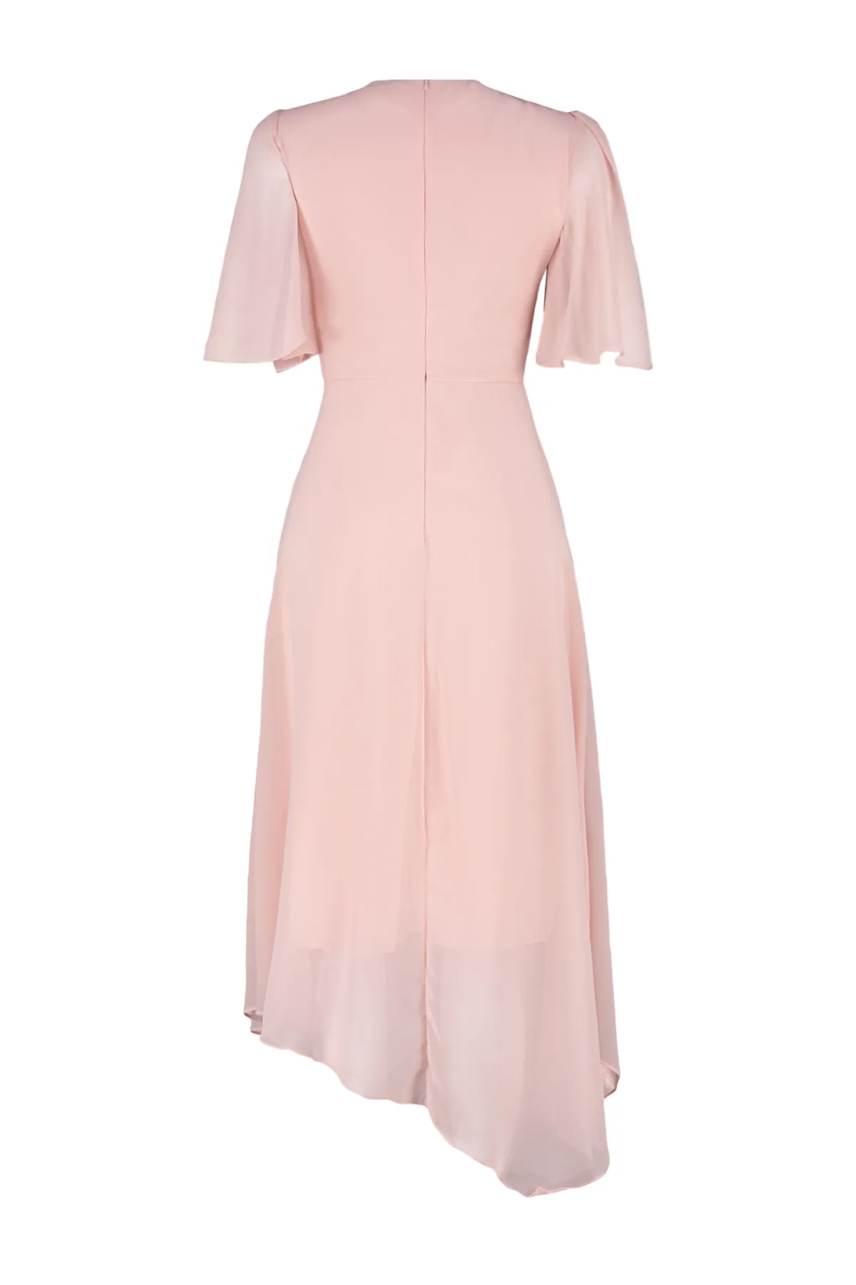 Trendyol Collection  Puderfarbenes, asymmetrisches Rock-Midikleid mit Chiffon-Futter und Webstoff TWOSS24EL00656