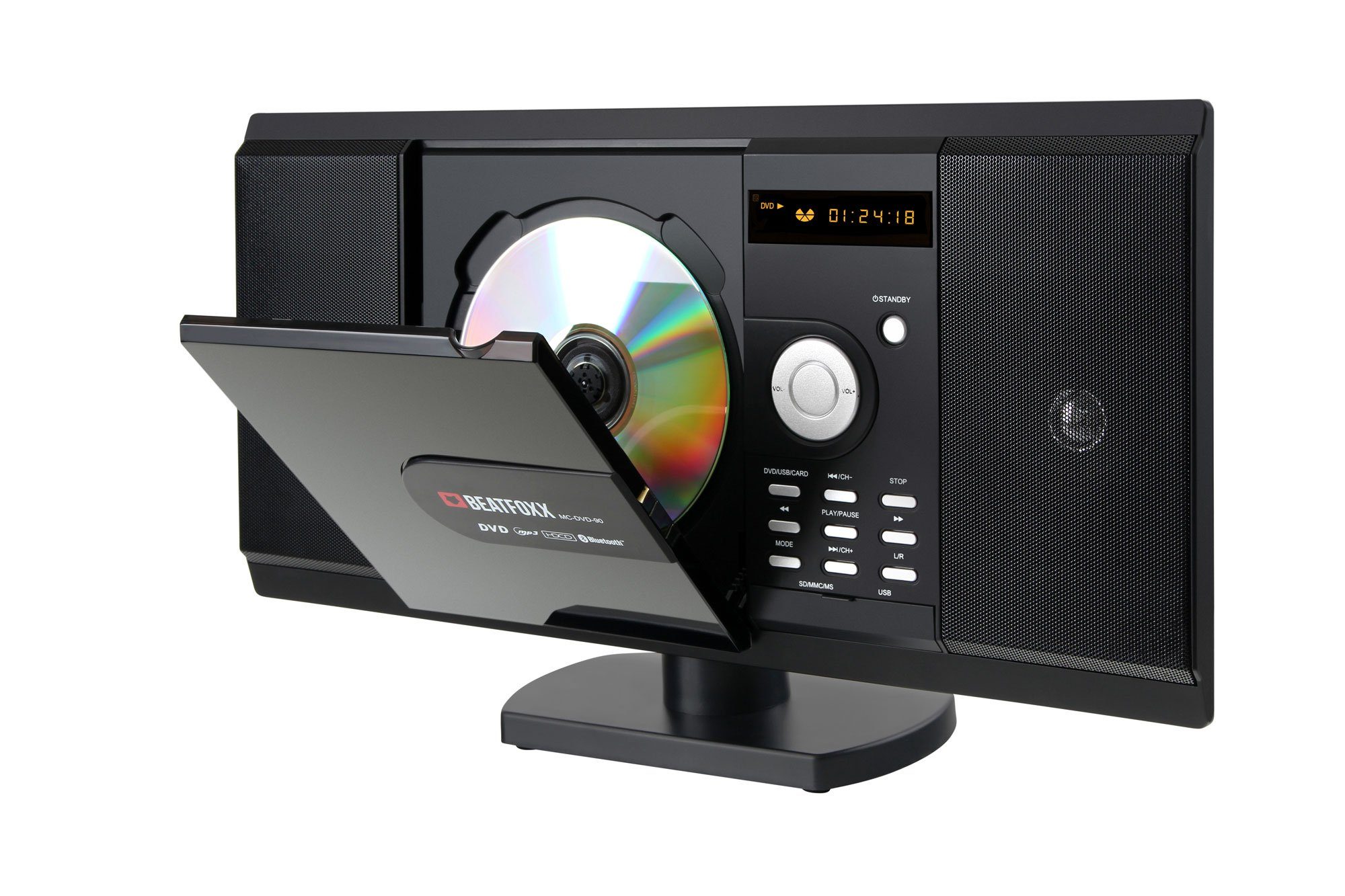 Beatfoxx MC-DVD-90 Vertikal Stereoanlage (UKW/MW-Radio, 6,00 W, Microanlage mit DVD-Player, CD/MP3, USB/SD, Bluetooth, HDMI und AUX)