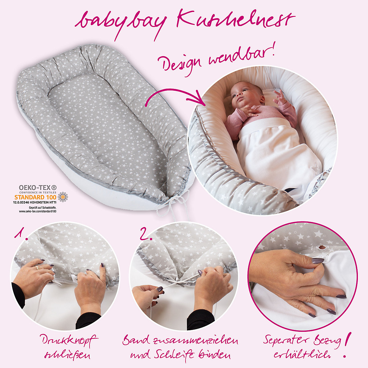 babybay Kuschelnest, weiß Punkte perlgrau