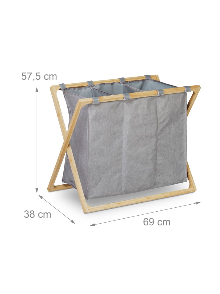 relaxdays Wäschesortierer in Grau/Natur - 3x 28 l günstig kaufen onesize