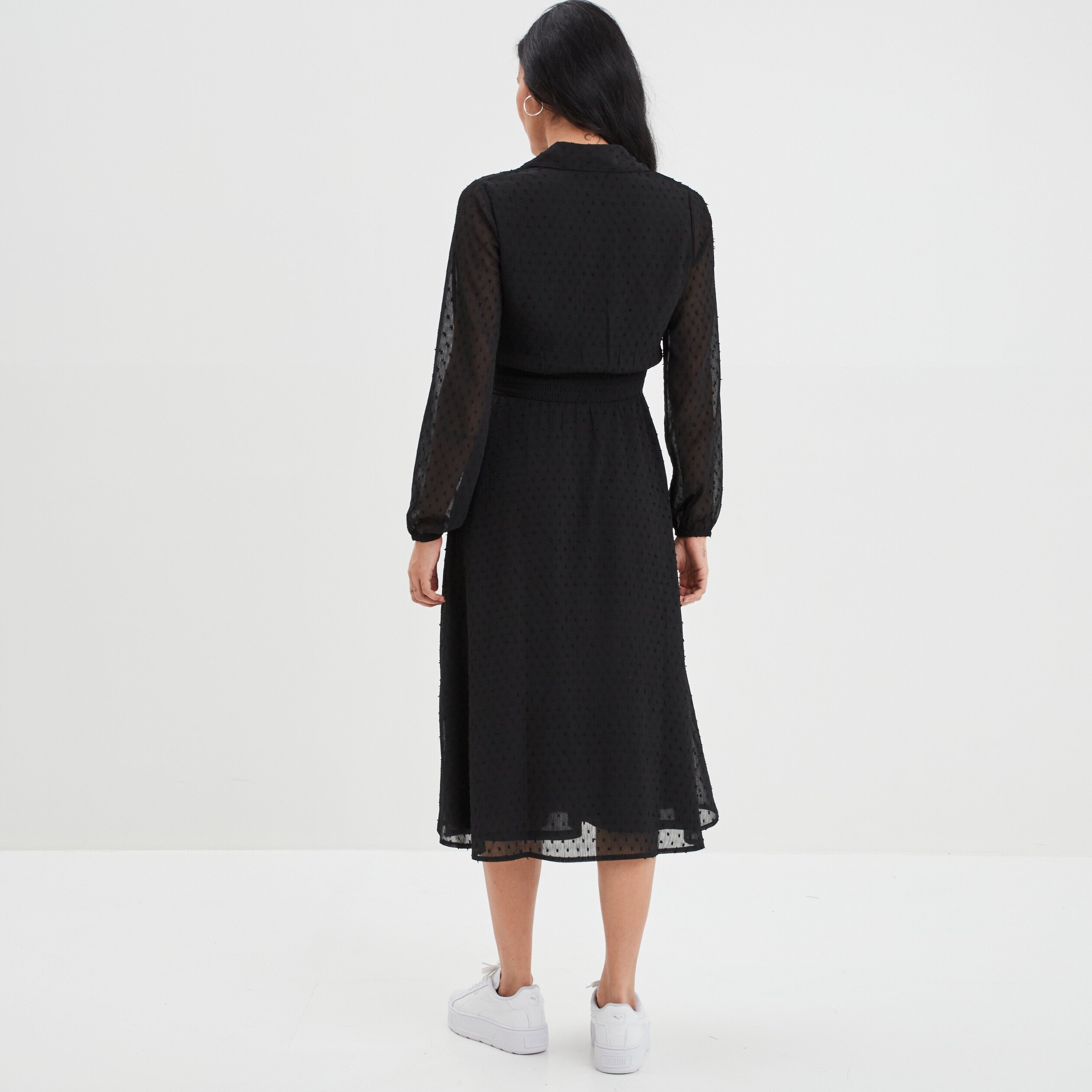 Robe longue plumetis manches longues noir femme | La Halle