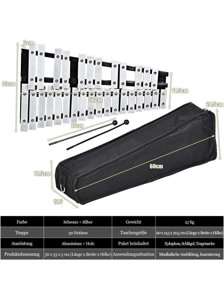COSTWAY Xylophon 30 Noten in Silber günstig kaufen 56 cm