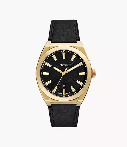 Fossil Uhr Everett 3-Zeiger-Werk Datum Leder schwarz