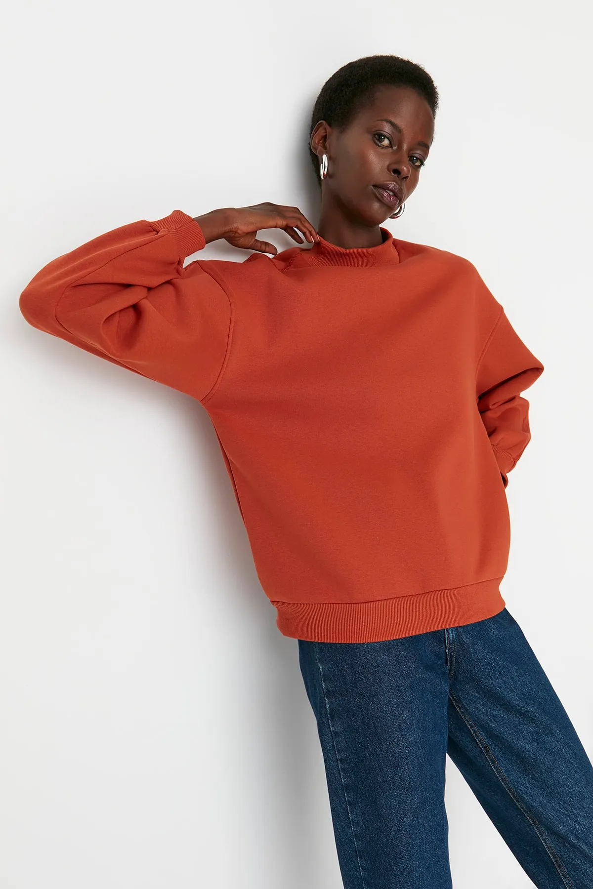 Trendyol Collection  Tile Dickes Innenfleece Stehkragen Entspannte/Bequeme Passform Strick-Sweatshirt TWOAW20SW0584