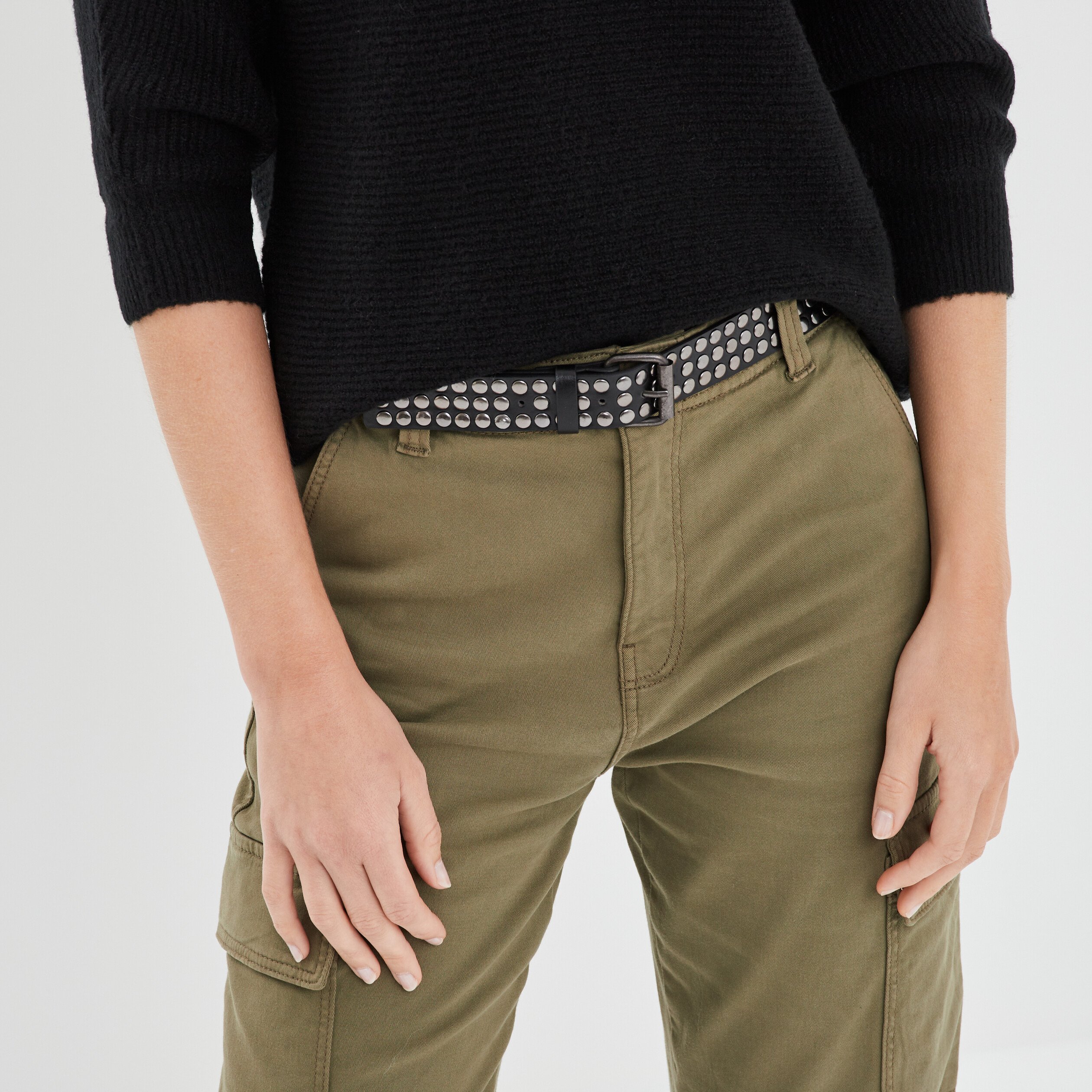 Ceinture à oeillets et clous noir femme | La Halle