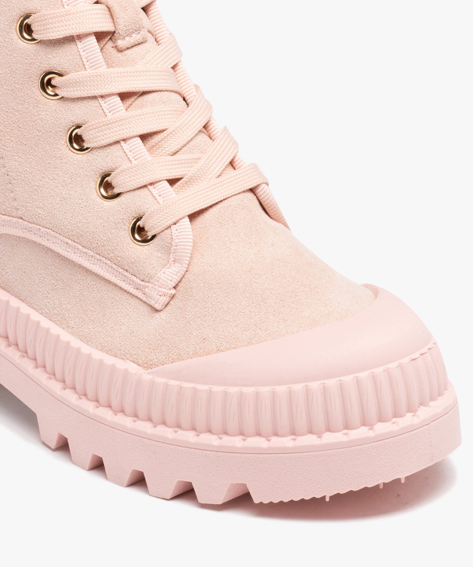 Baskets femme mid-cut en toile unie à semelle crantée rose | GEMO