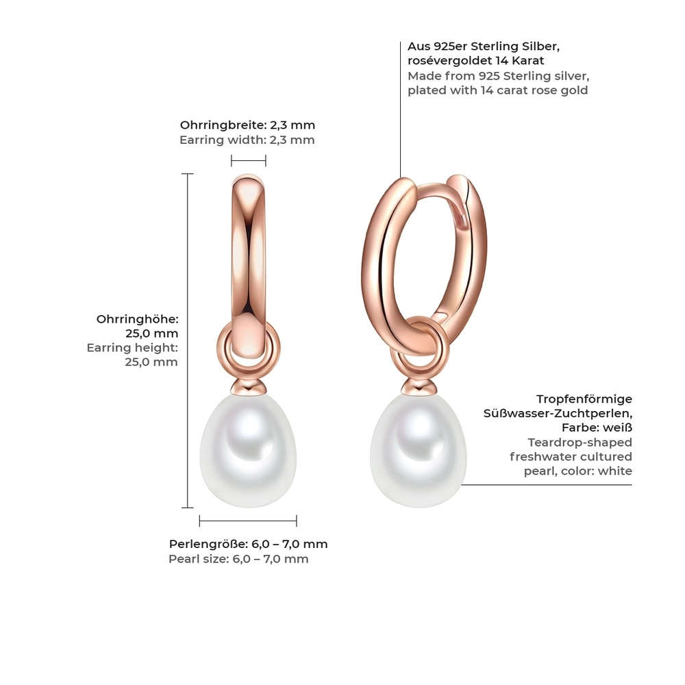 Valero Pearls Créoles en argent Argent sterling Perle de culture d'eau douce en Or rose Boucles d'oreilles