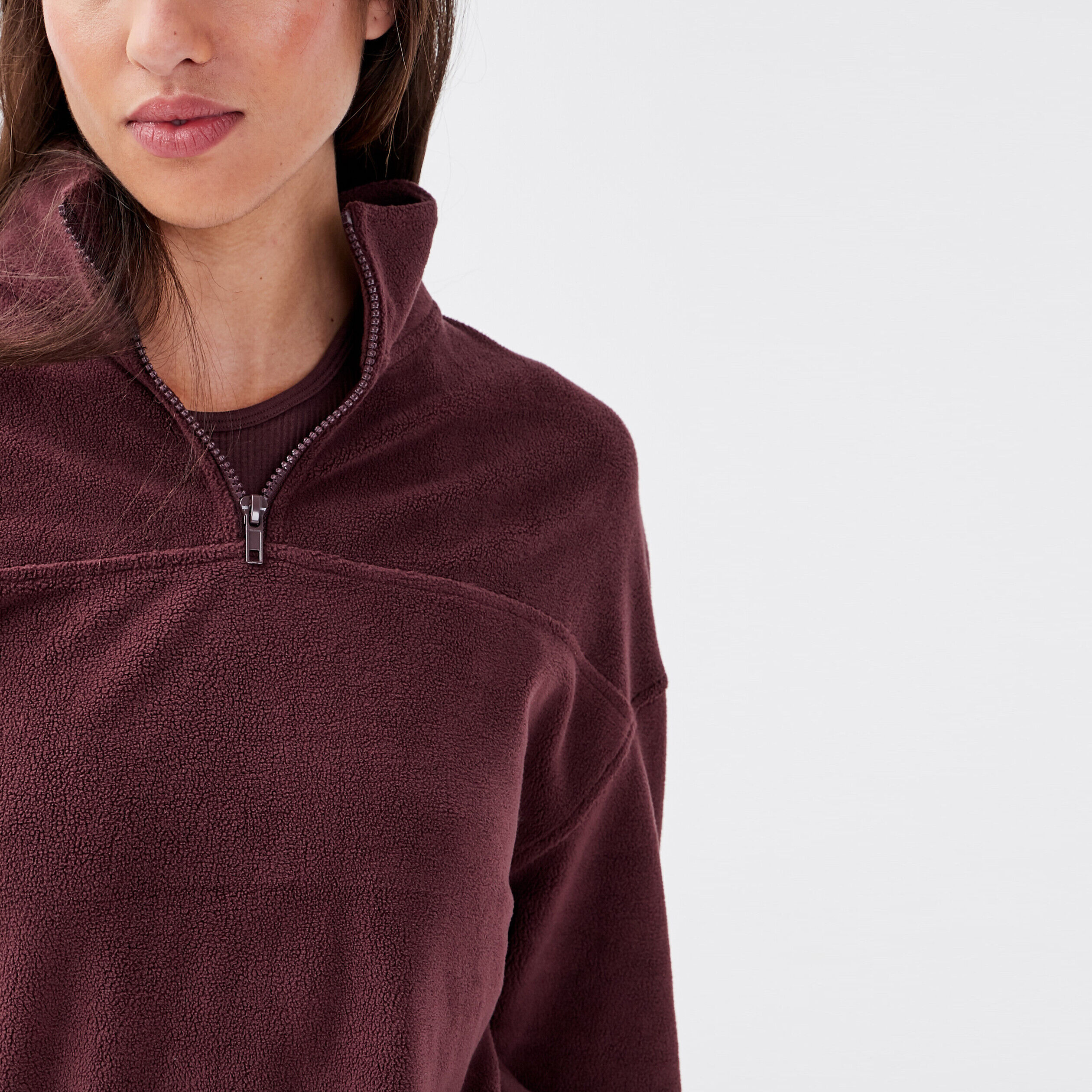 Sweat polaire col montant bordeaux femme | Cache Cache