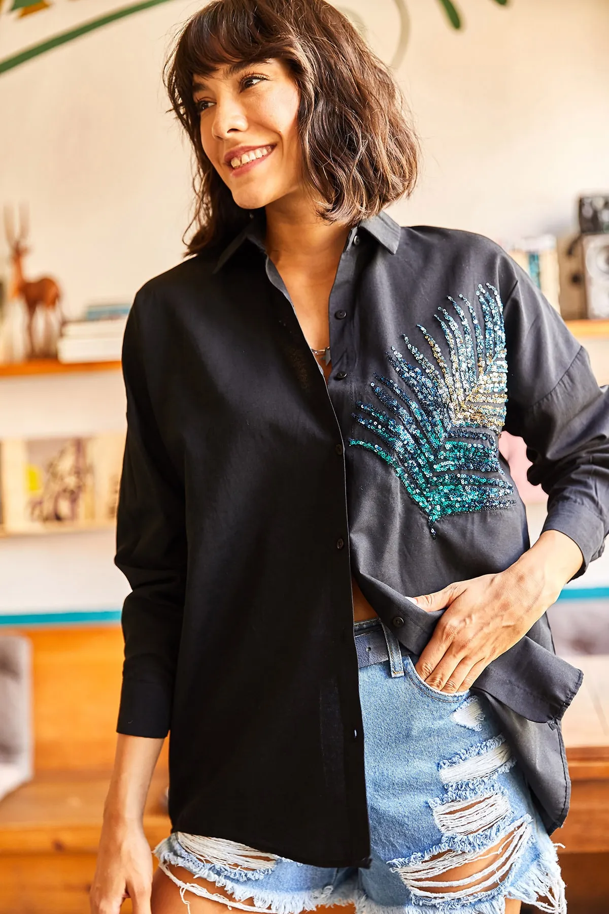 Olalook  Hemd - Schwarz - Oversized