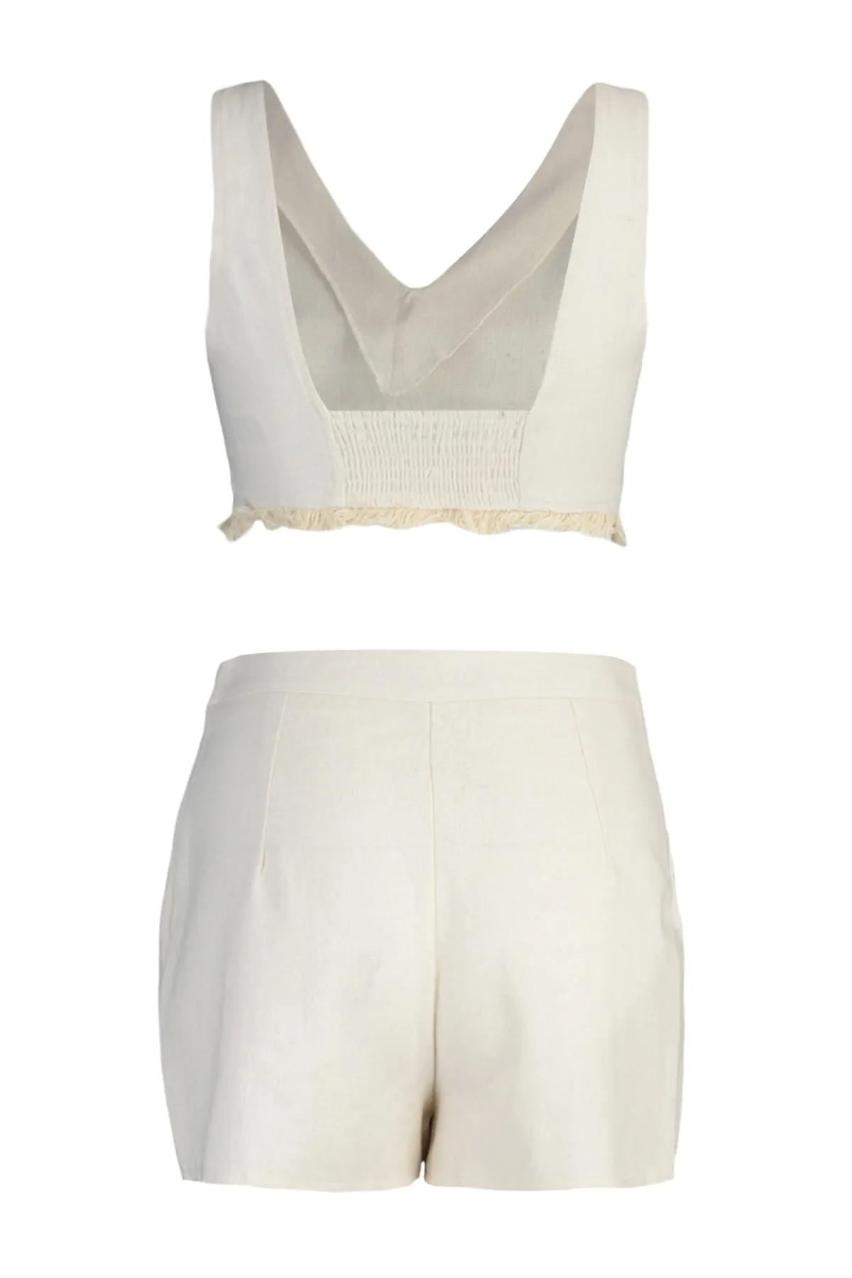 Trendyol Collection  Beige gewebtes Blusen-Shorts-Set in Leinenoptik TBESS22AU0141