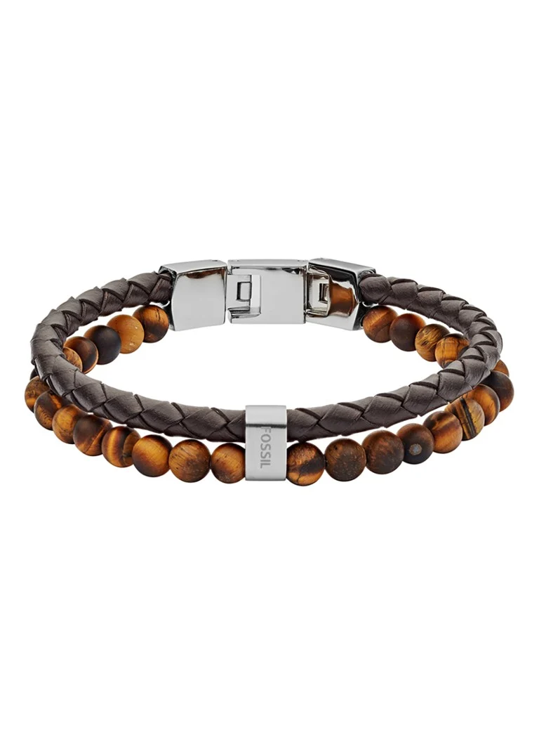 Fossil  Vintage Casual armband van leer en halfedelsteen JF03118040