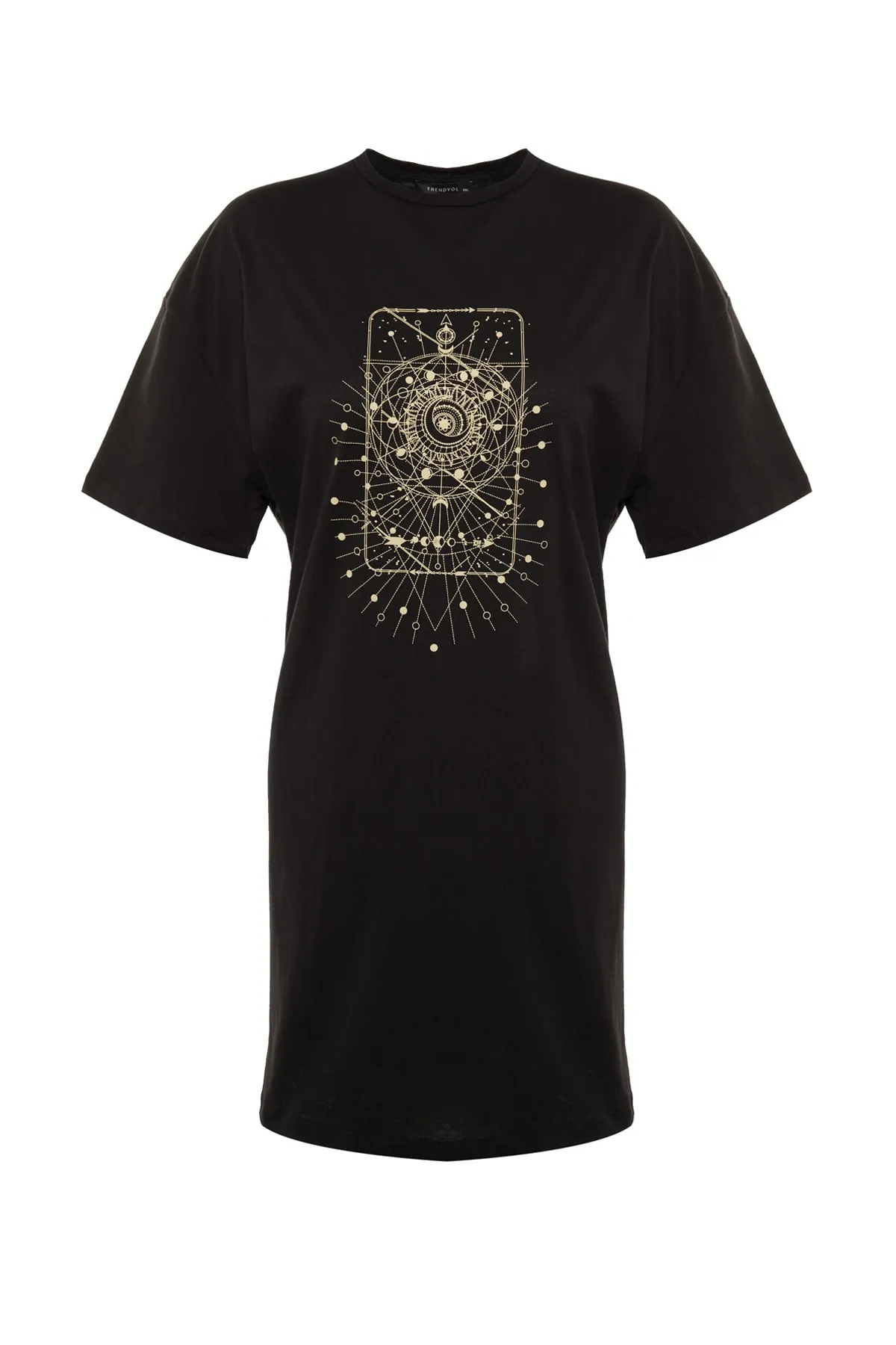 Trendyol Curve  Schwarzes bedrucktes gestricktes T-Shirt-Kleid TBBSS22EL2269