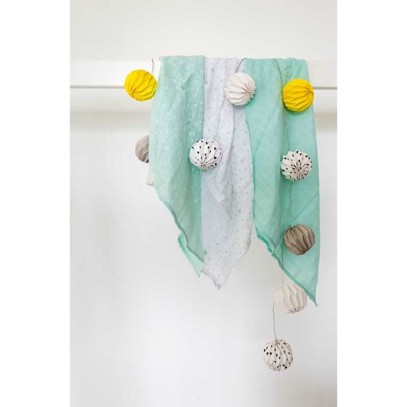 Set de 3 langes 100% Coton Bio motifs étoiles
