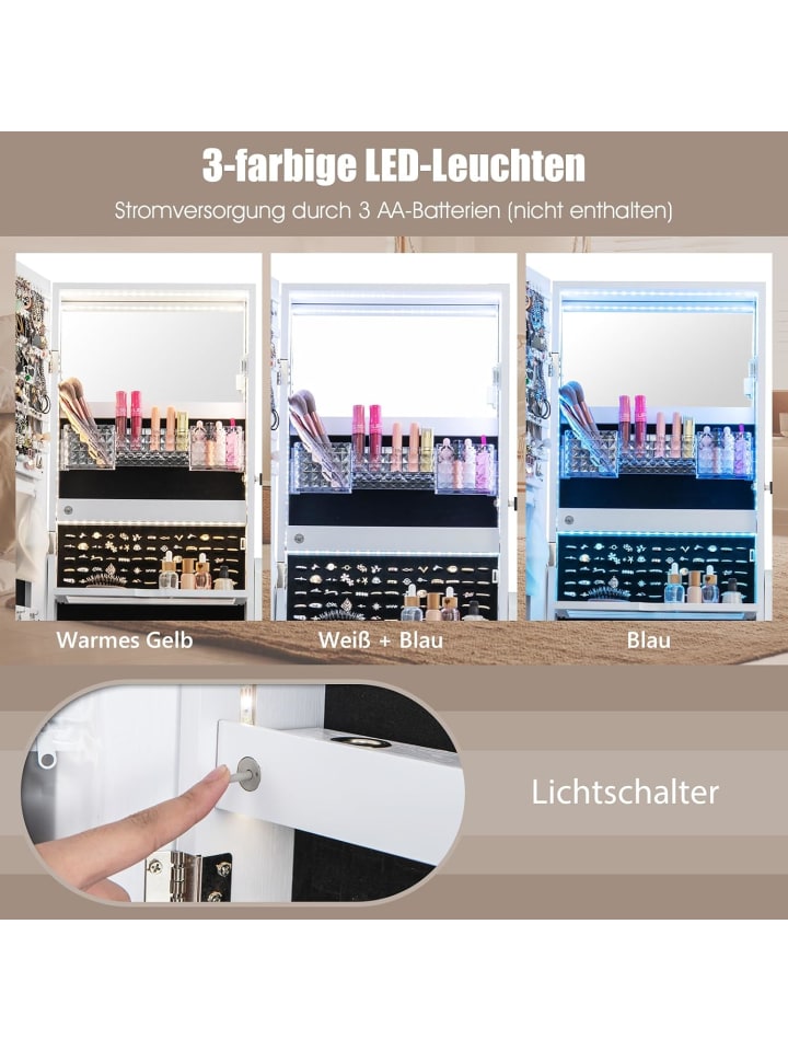 COSTWAY Schmuckschrank LED mit Rollen 159cm in Weiß günstig kaufen onesize