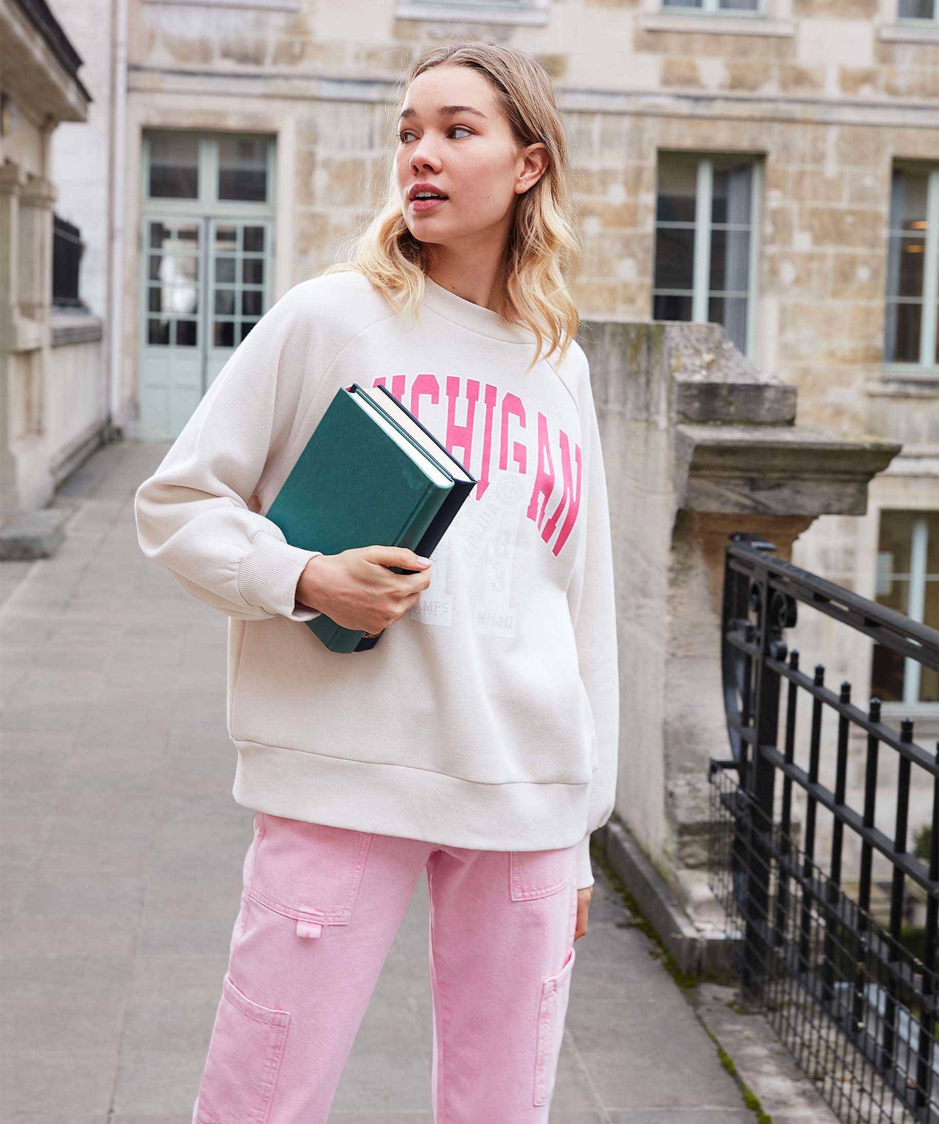 Sweat femme molletonné avec inscription - Camps United ecru | GEMO