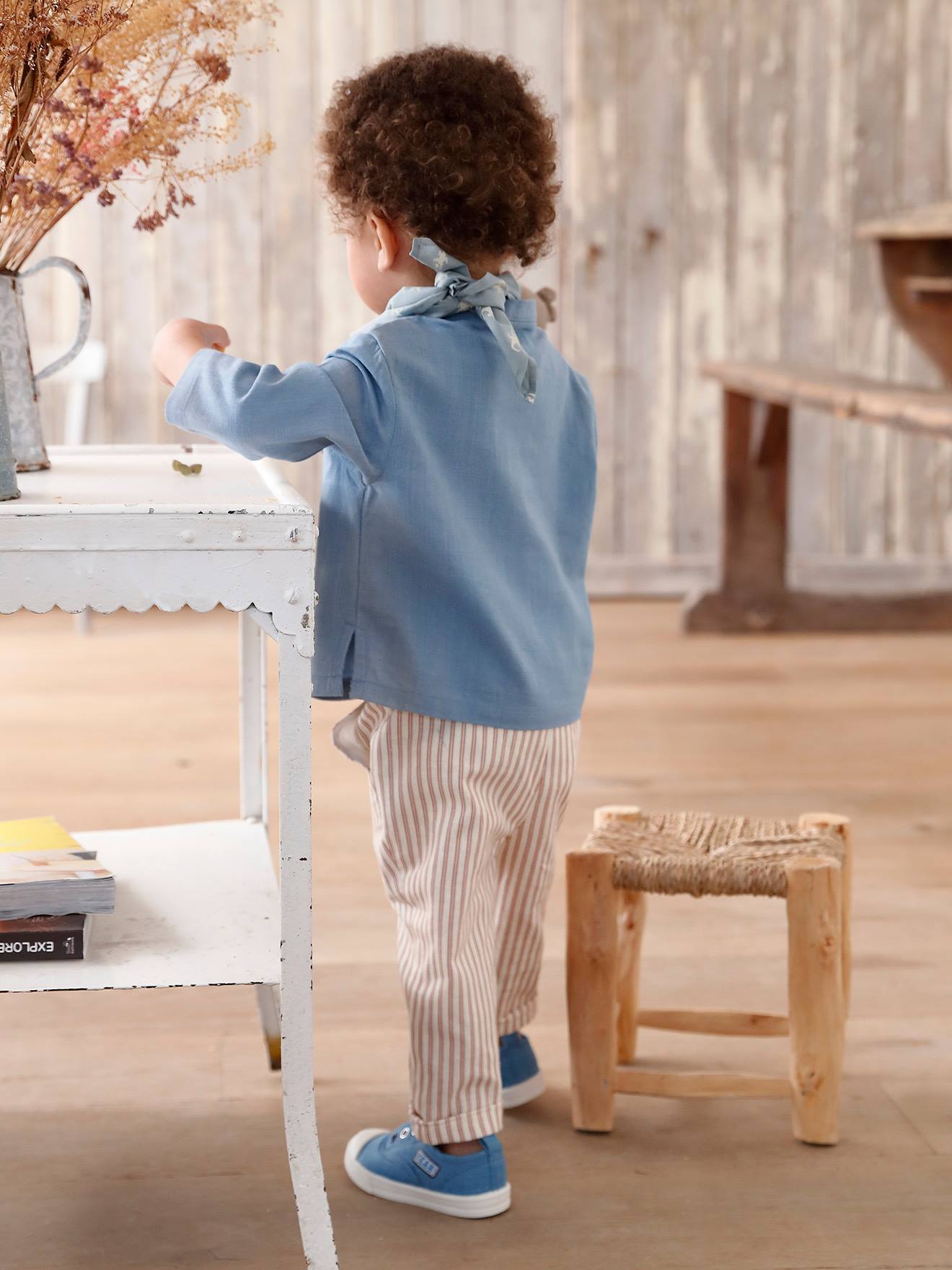 Ensemble 3 pièces bébé chemise + pantalon + bandana bleu ciel