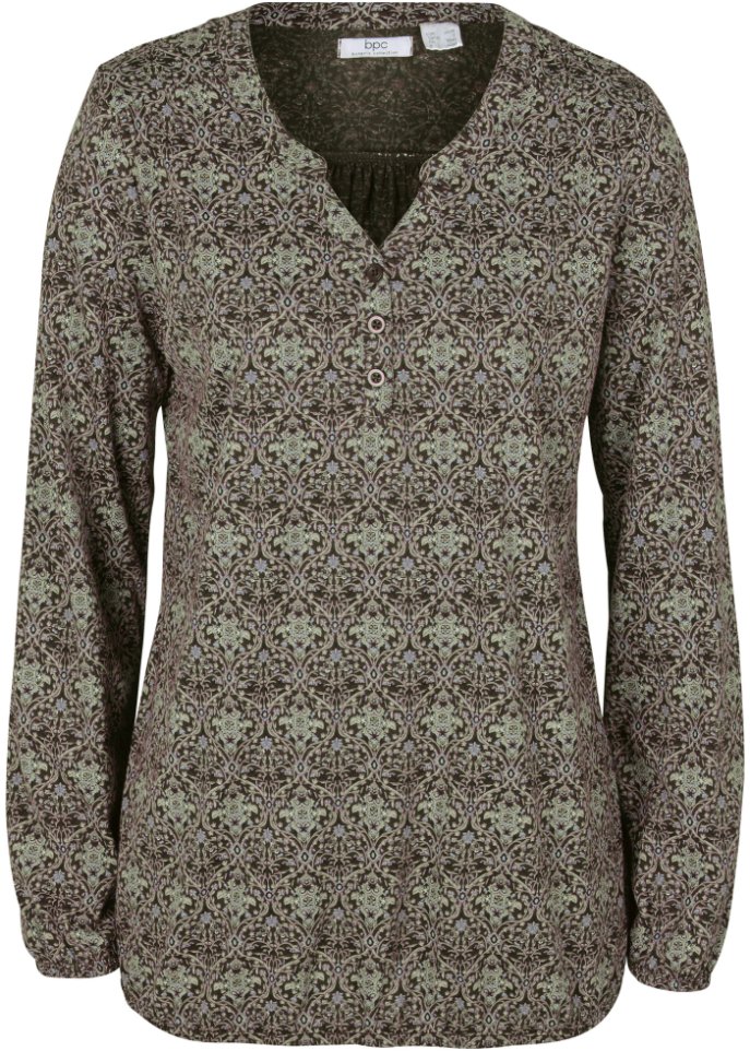 Bedrucktes Langarmshirt mit Henley-Kragen