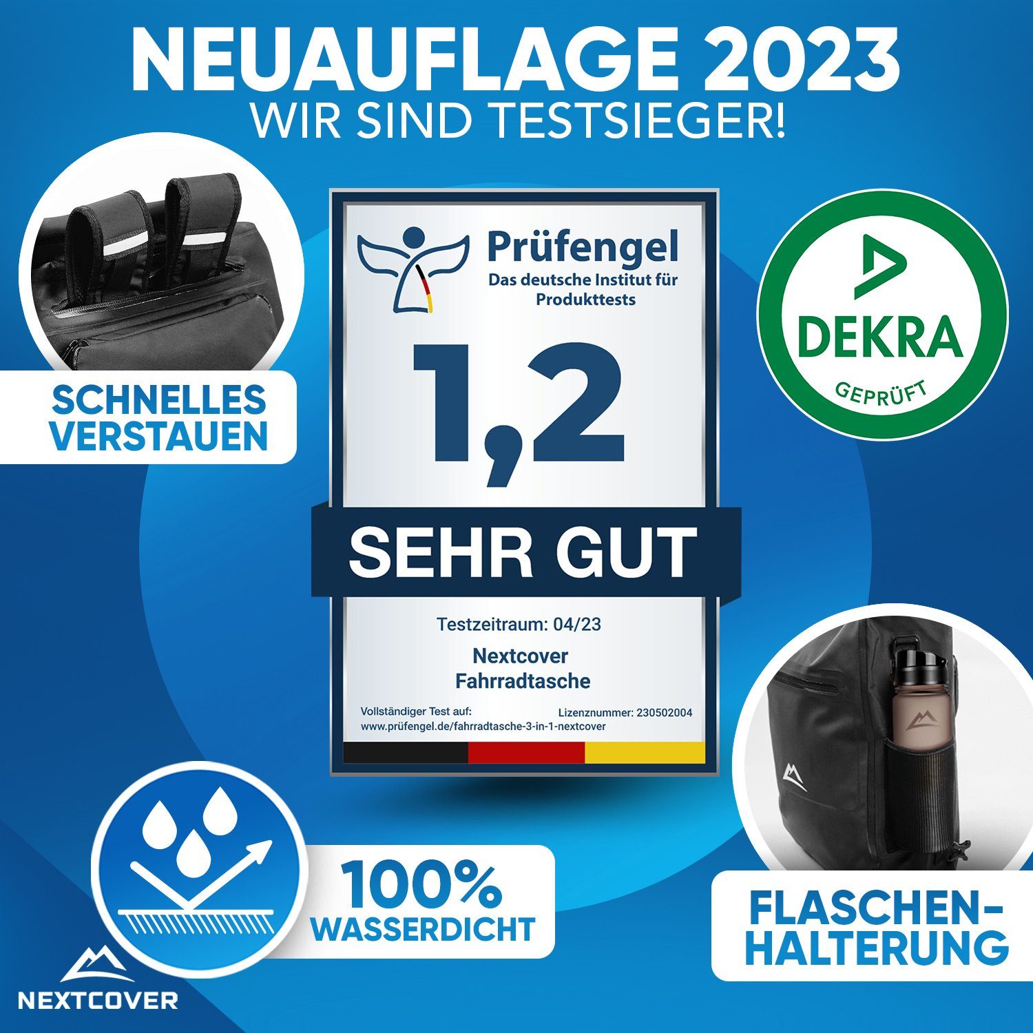 Nextcover Fahrradtasche NEU 3in1 Fahrradtasche für Gepäckträger - Fahrradrucksack wasserdicht