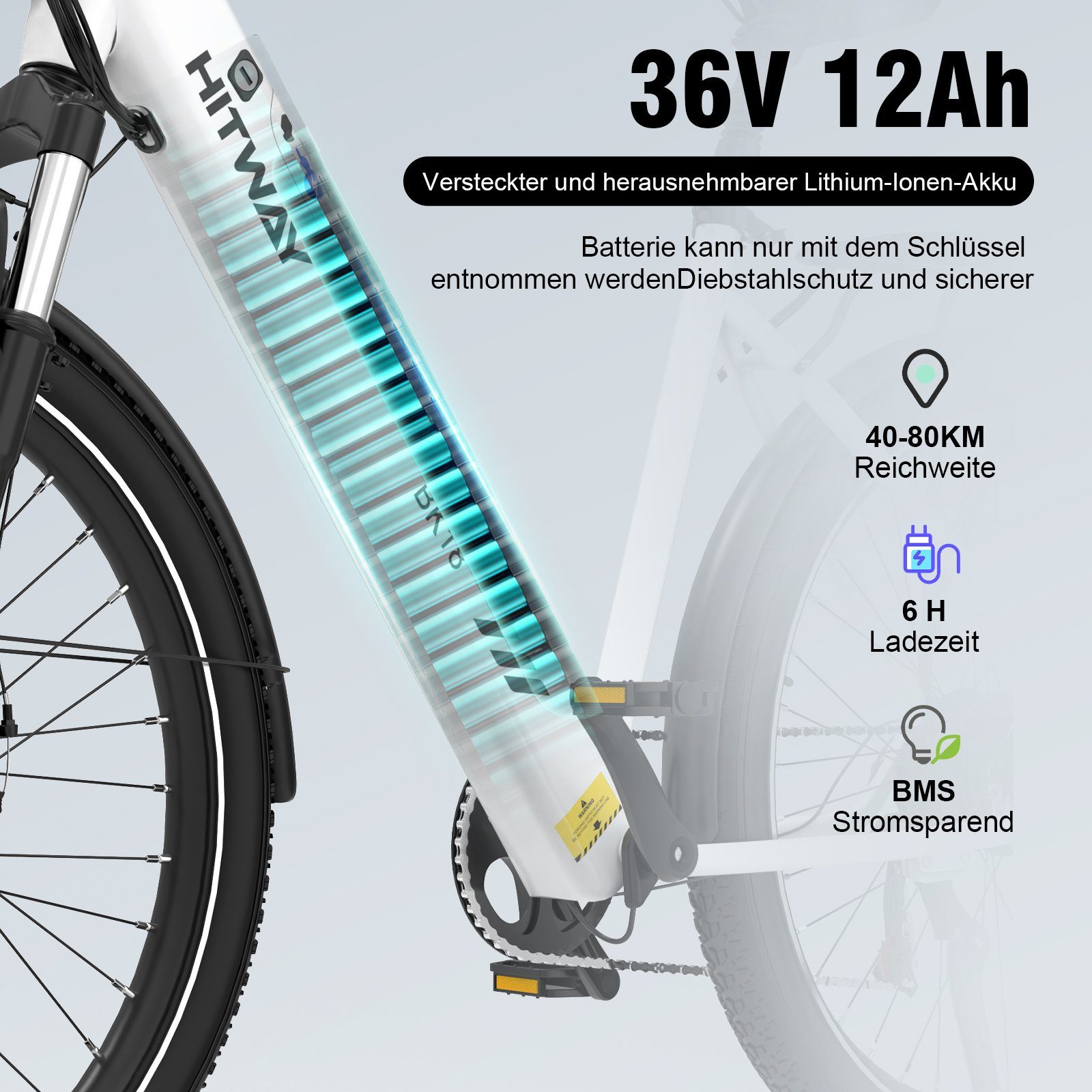 HITWAY E-Bike 27,5 Zoll 12Ah 36v Elektrofahrrad Hinterradmotor 7 Gang max 40-80km, 7 Gang Shimano, Kettenschaltung, Heckmotor, Ladegerät/ Pumpe/Fahrradschloss/für Damen und Herren 175 - 190 cm