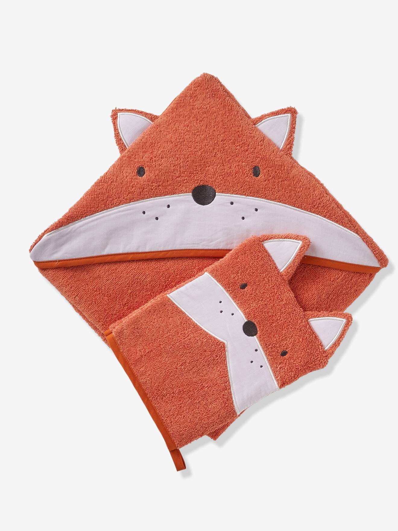 Coffret cape de bain + gant Renard terre cuite