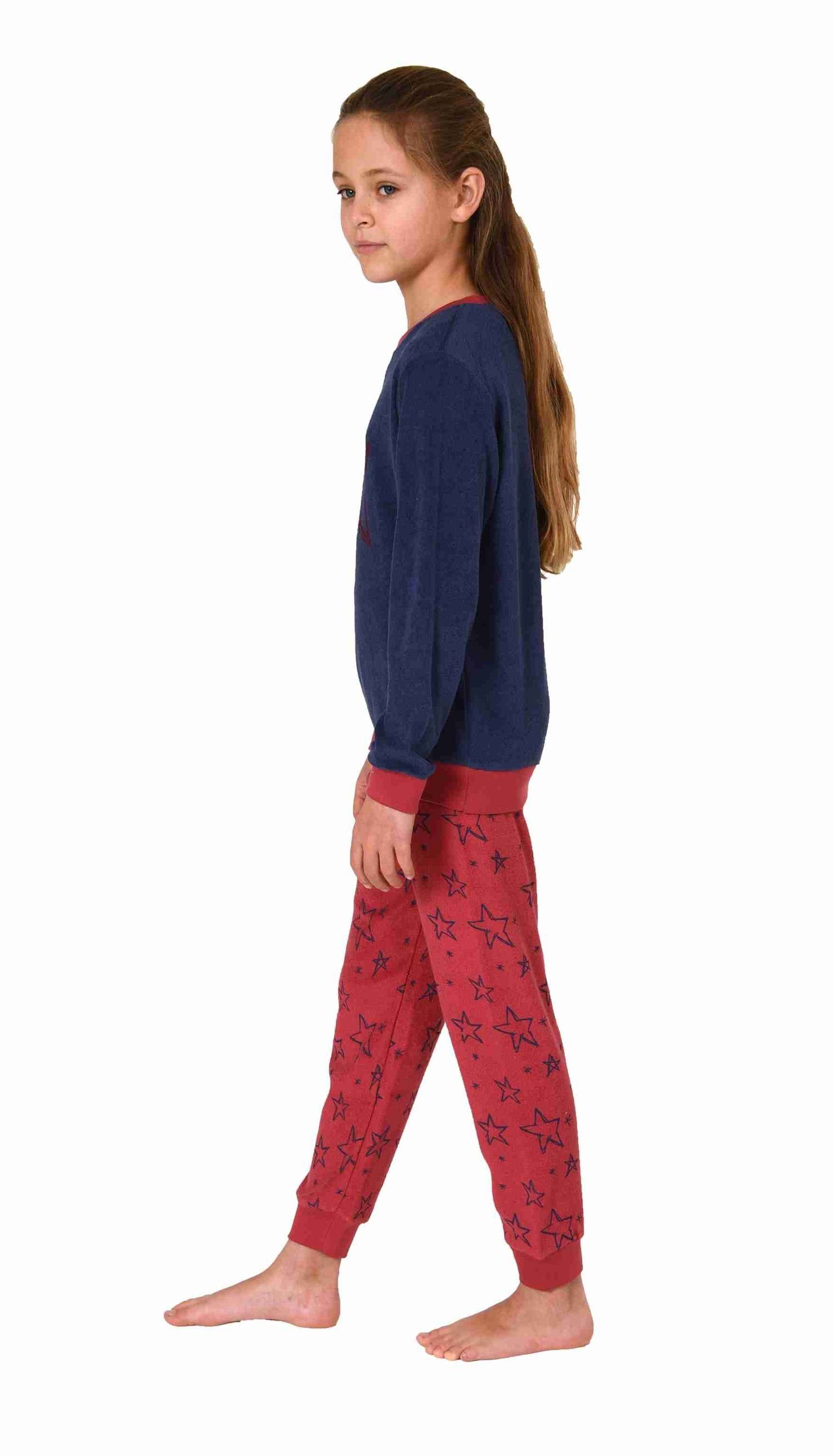 Normann Pyjama Kuscheliger Mädchen Frottee Schlafanzug mit Bündchen in Sterne Optik