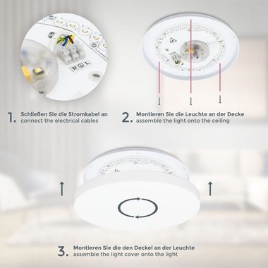 B.K.Licht Deckenleuchte Badezimmerlampe 12W CCT 1.200lm IP44 Weiß - BKL1526, Dimmfunktion, LED fest integriert, Farbwechsler, Kaltweiß, Neutralweiß, Warmweiß, Farbtemperatursteuerung 3000K-6500K Fernbedienung Weiß