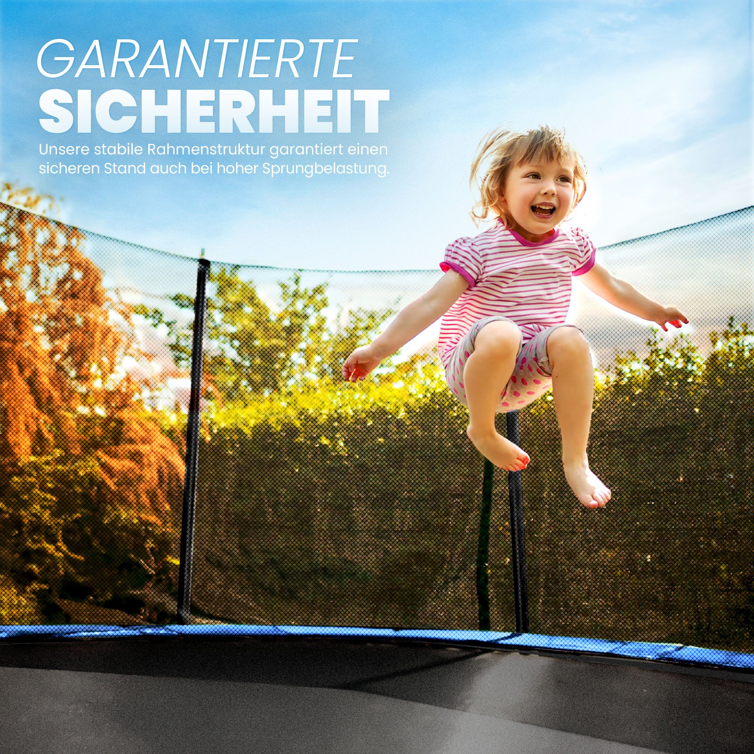 KIDUKU Gartentrampolin Trampolin Outdoor 244 - 427 cm Komplettset Belastbarkeit 150 kg, Ø 305 cm, Sicherheitsnetz, Leiter, Randabdeckung, Bodenanker, Kinder-Trampolin
