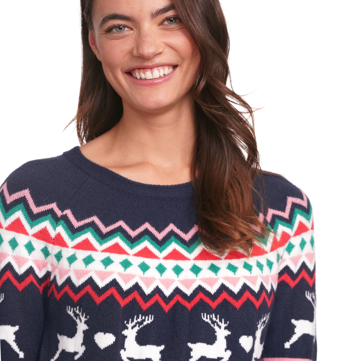 Damen Weihnachtspullover im Norweger-Look dunkelblau / weiss / rot