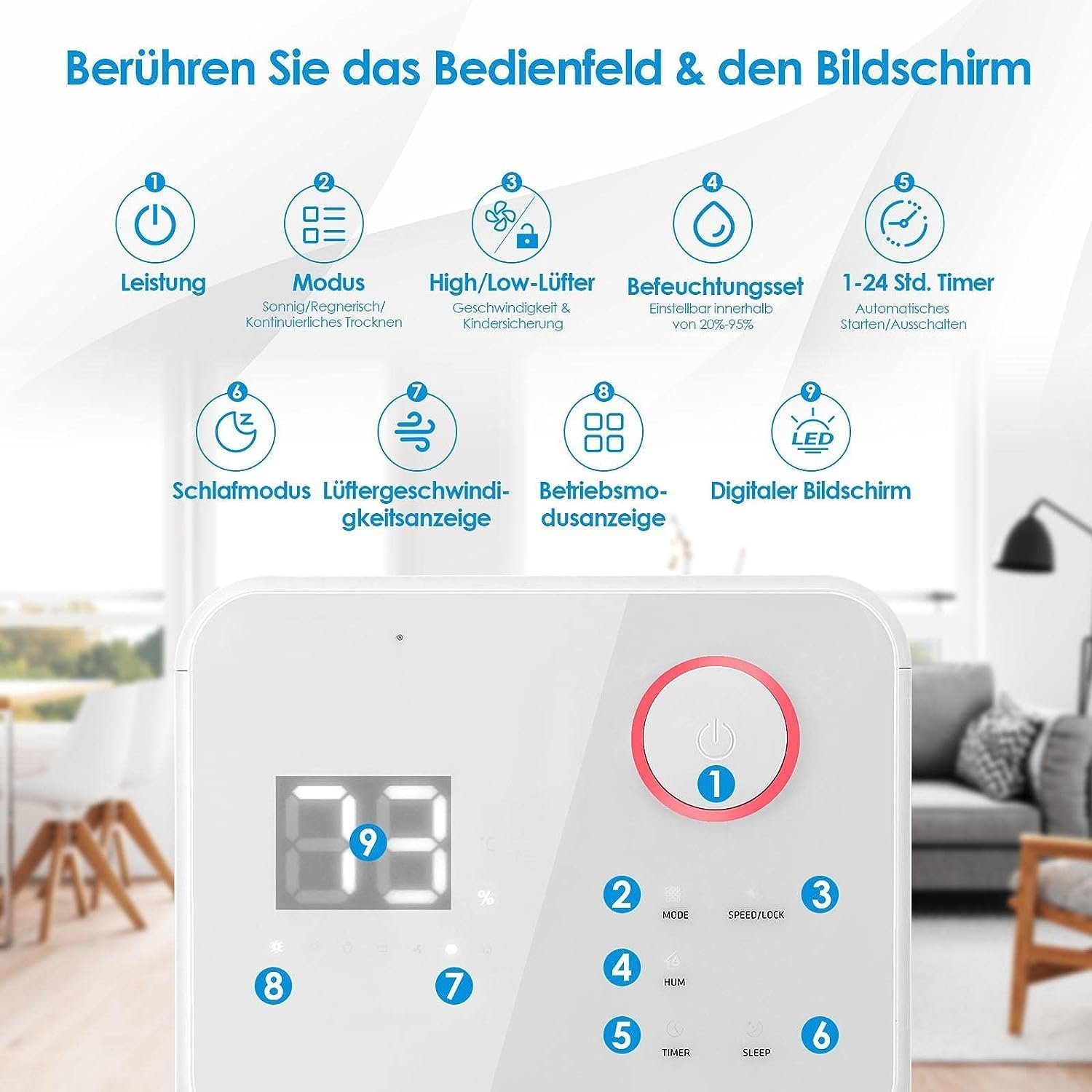 KOMFOTTEU Luftentfeuchter, für 15 m³ Räume, Entfeuchtung 12,00 l/Tag, Tank 2,00 l