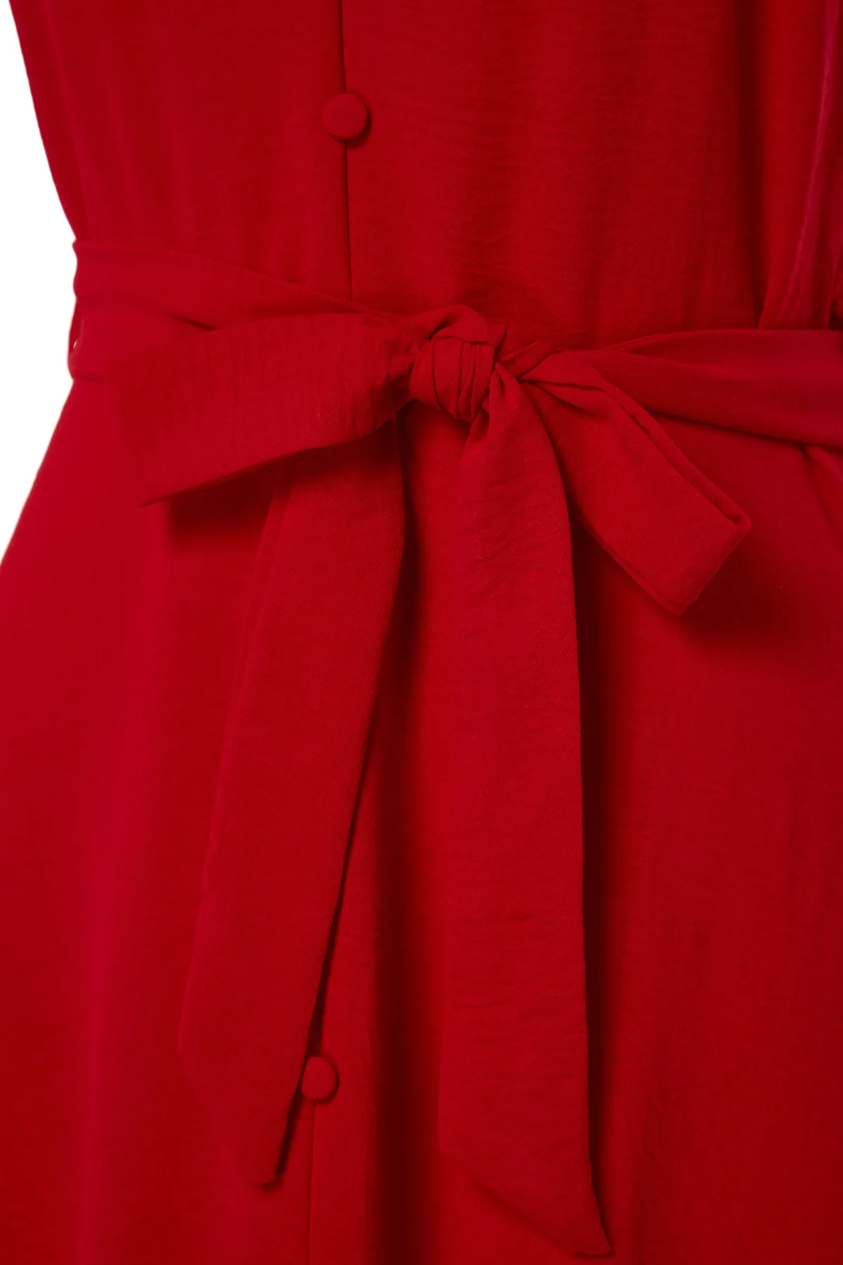 Trendyol Collection  Rotes, gewebtes Maxikleid in A-Linie/Glockenform mit Volant und Gürtel TWOSS23EL02271