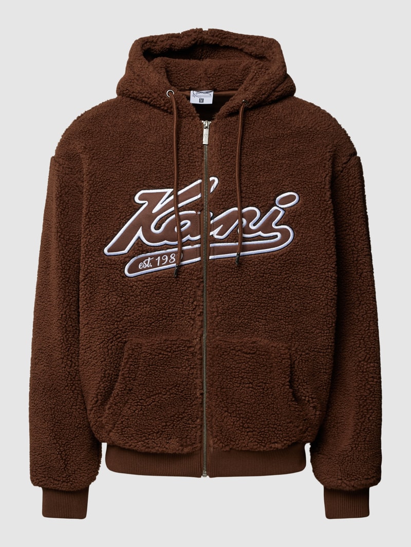 Fleecejacke mit Label Modell 'Varsity' in dunkelbraun
