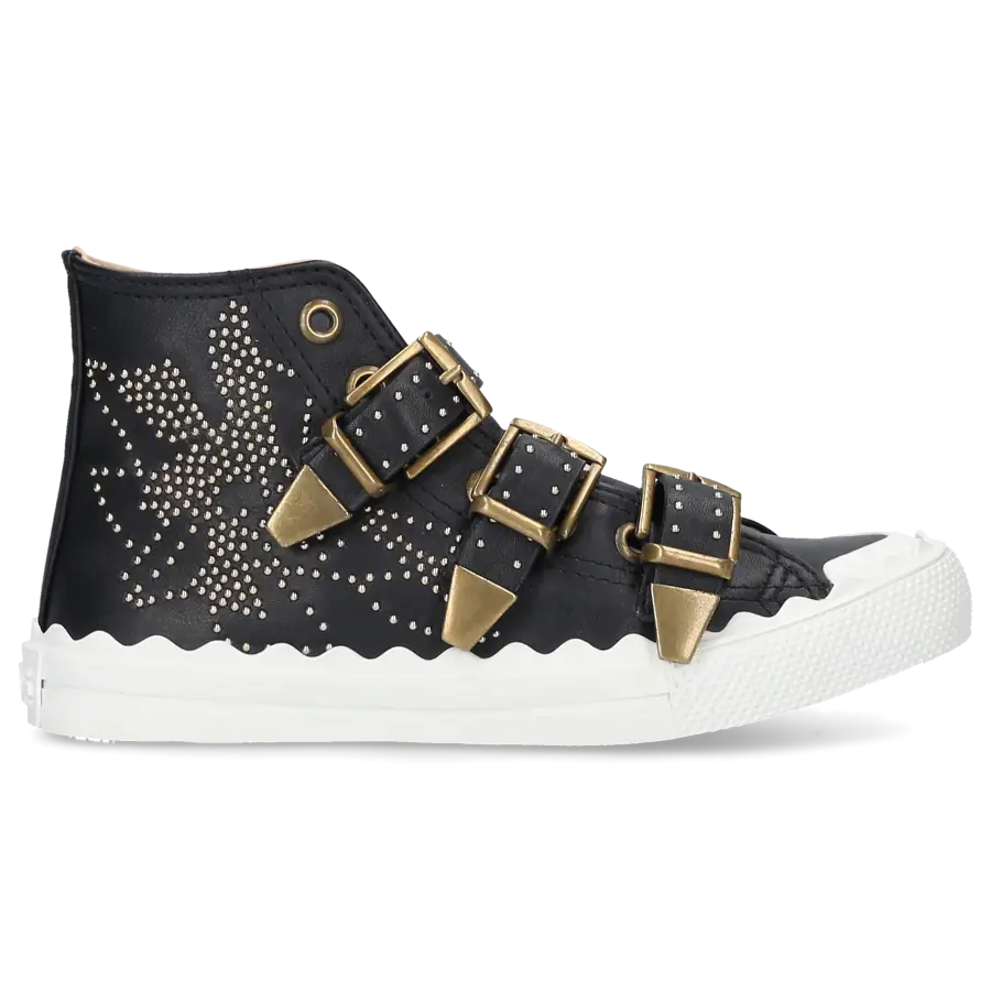 Chloé - Sneaker SUSANNA High Leder schwarz Nieten gold Floral - schwarz