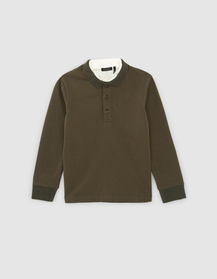Polo kaki col chemise trompe-l'oeil garçon