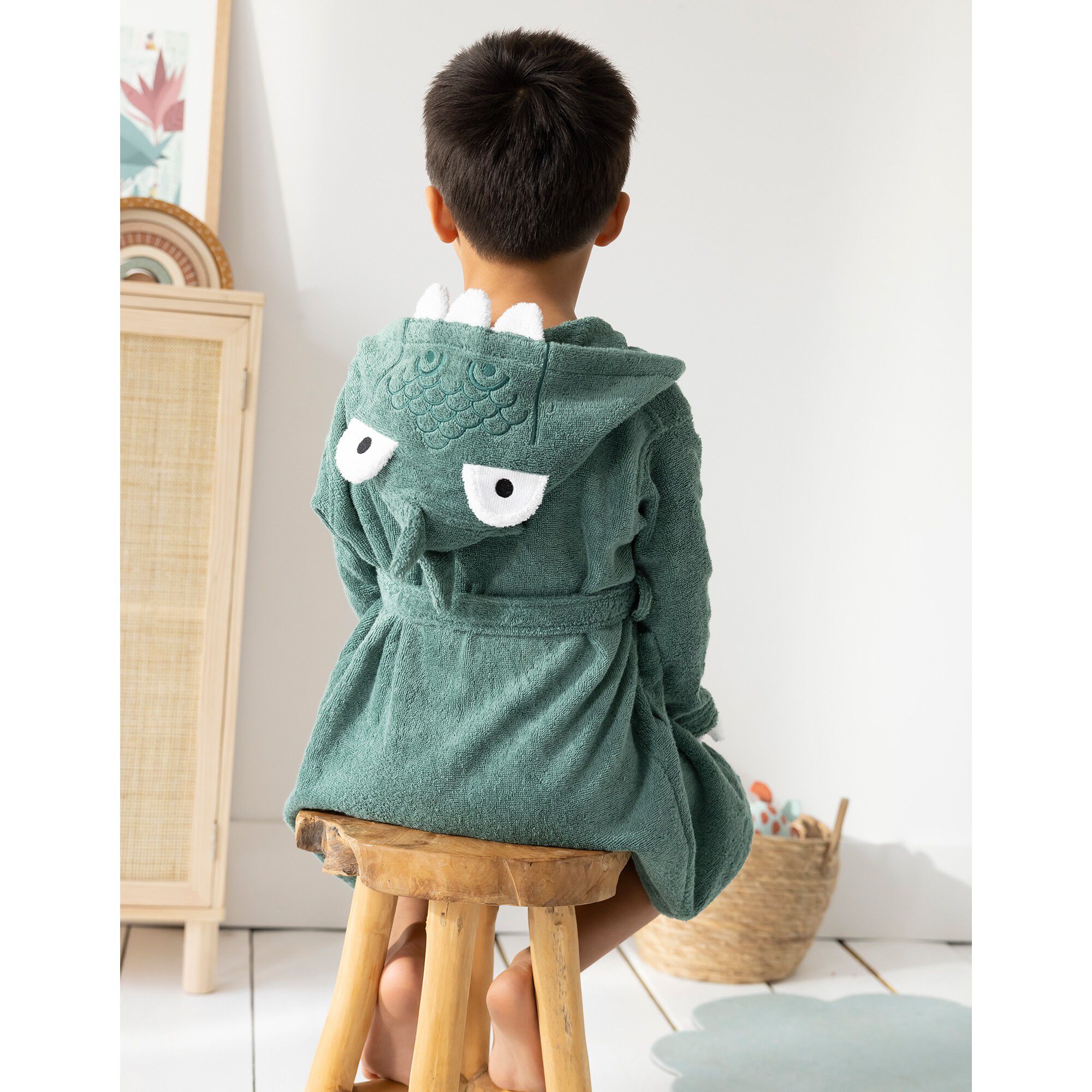 Peignoir de bain déguisement enfant dinosaure éponge coton
