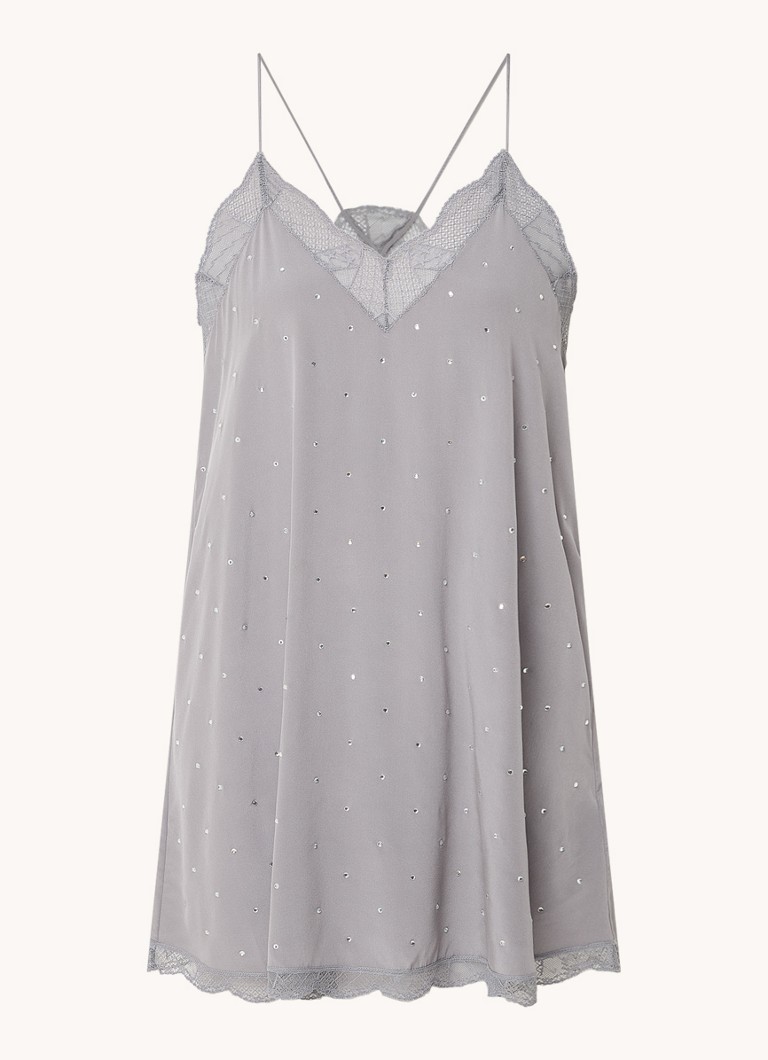 Vestido curto de seda Ristyz da Zadig&Voltaire com detalhes em renda e strass.