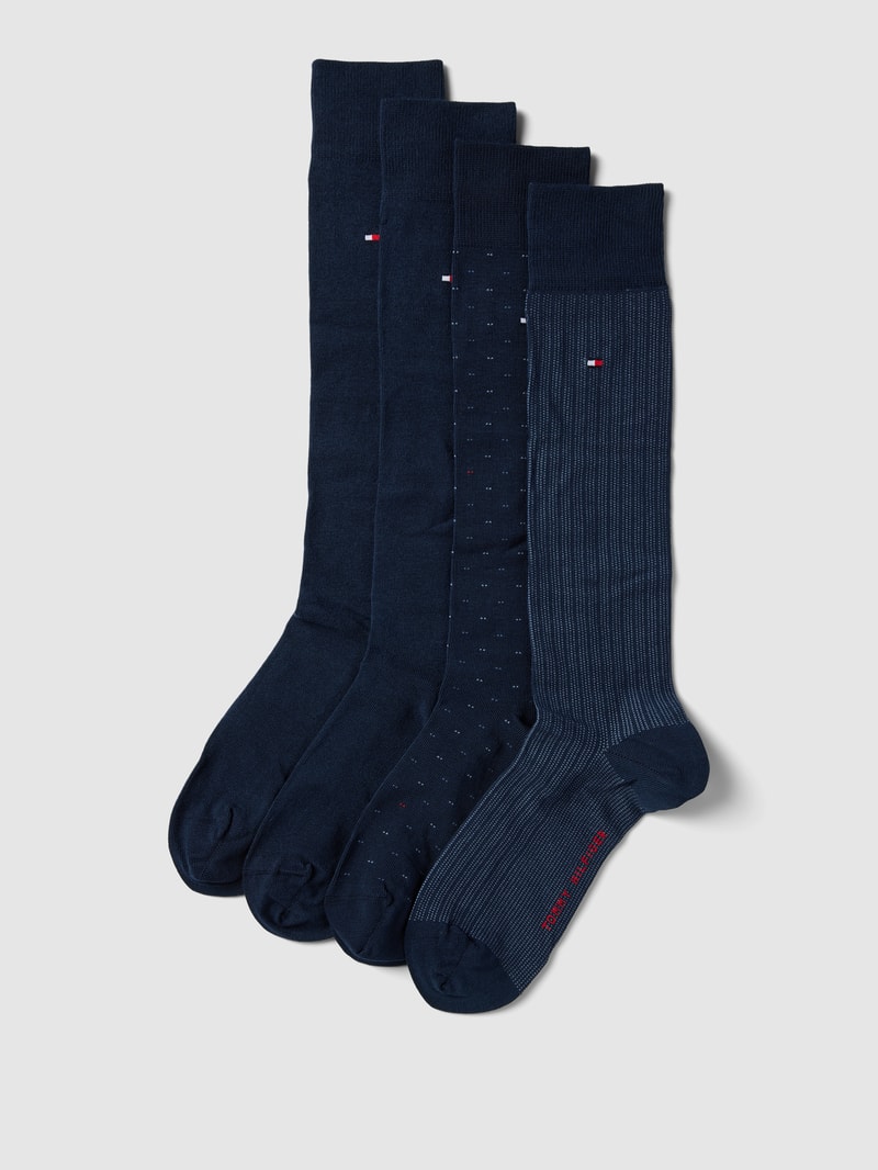 Socken mit Label-Stitching im 4er-Pack in dunkelblau