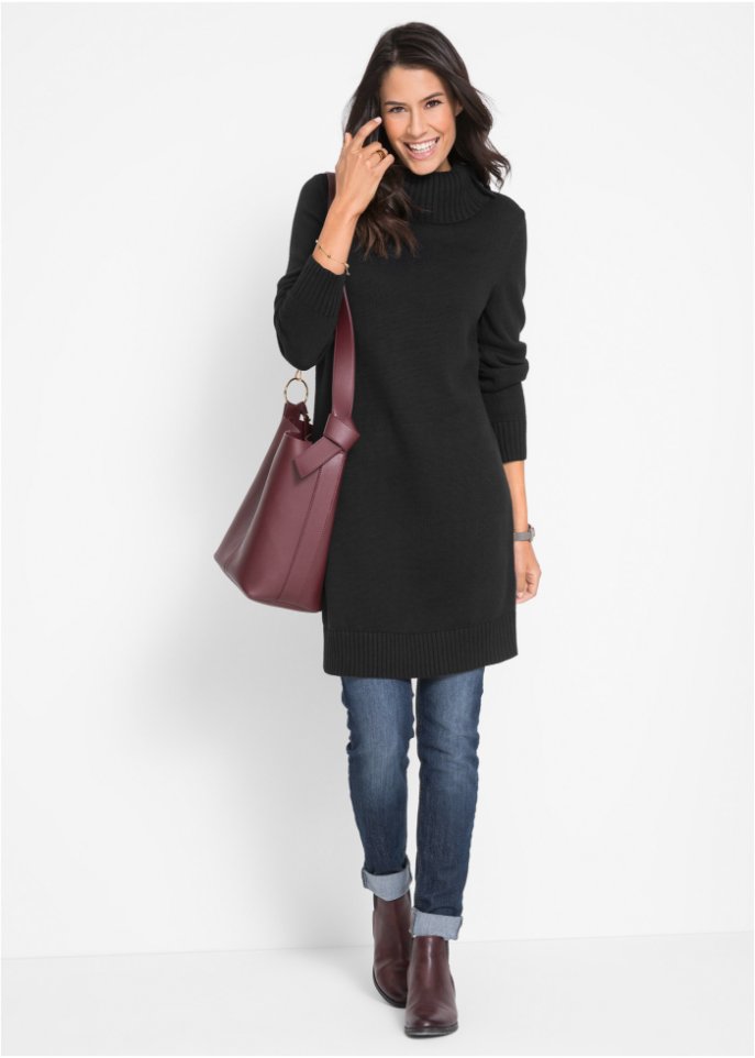 Baumwoll Longpullover mit Stehkragen