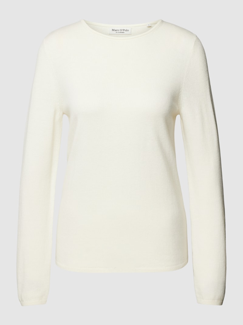 Strickpullover mit geripptem Rundhalsausschnitt in offwhite
