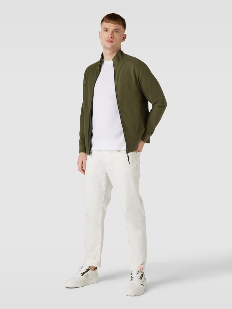 Sweatjacke mit Label-Stitching in olivgrün