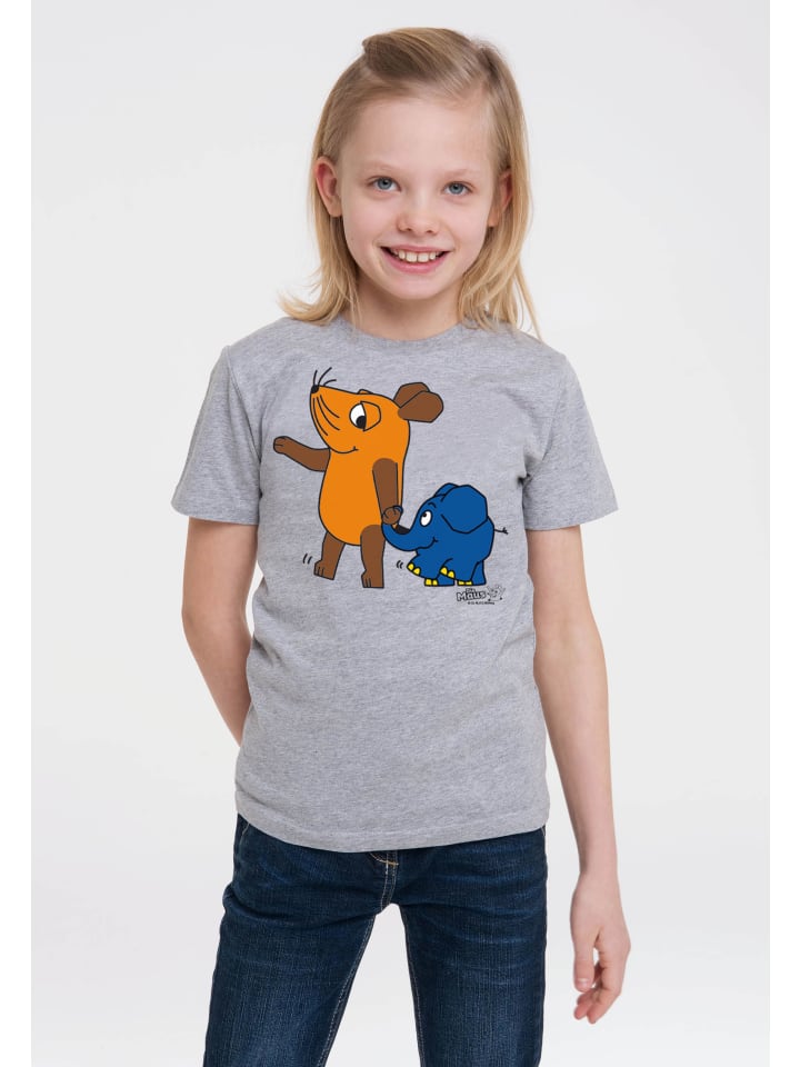 Logoshirt T-Shirt Sendung mit der Maus - Maus & Elefant in grau-meliert günstig kaufen