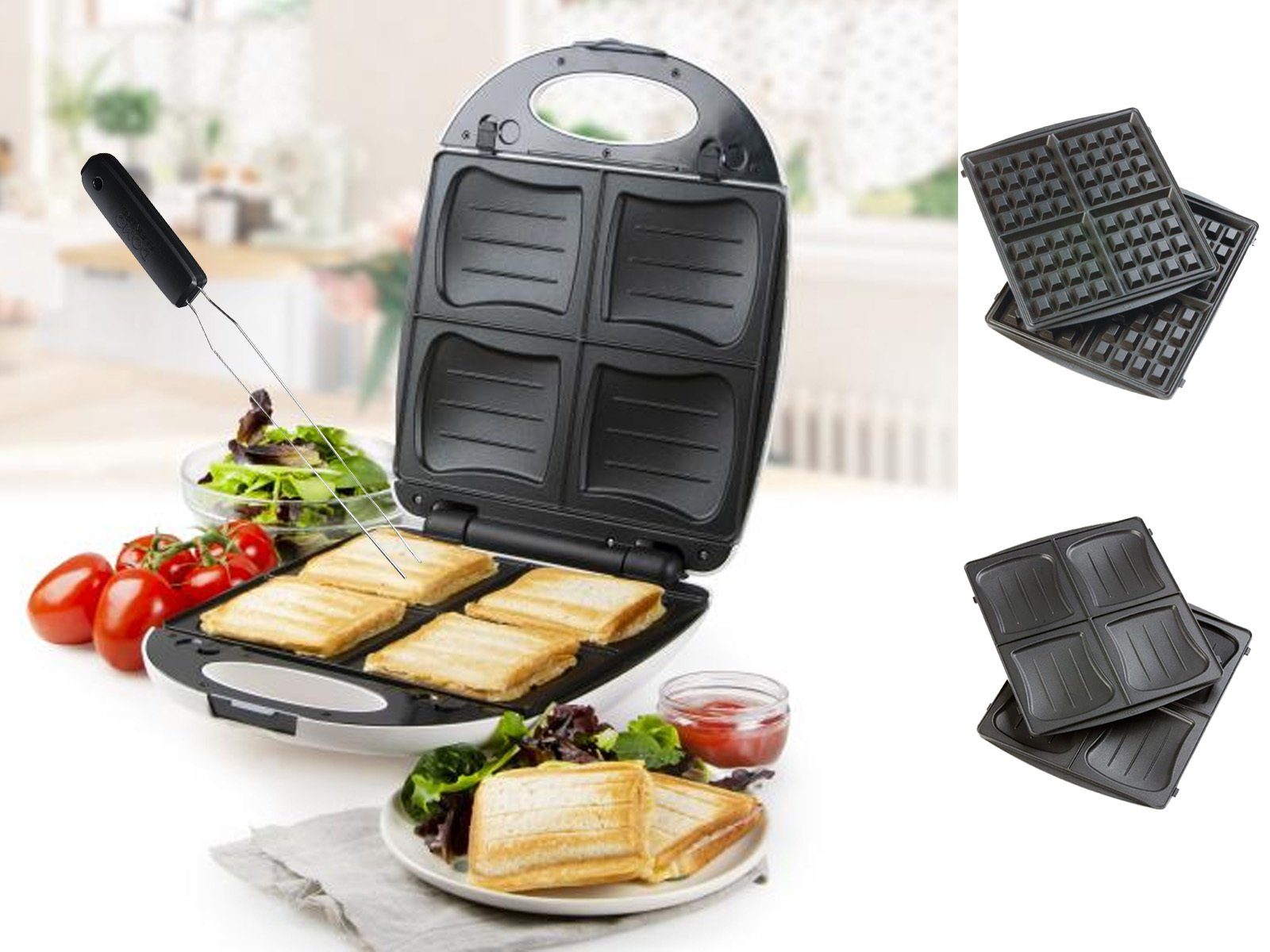 Domo Sandwichmaker, 1200 W, & Waffeleisen 2in1 belgische Waffeln Indoorgrill Panini Multigrill