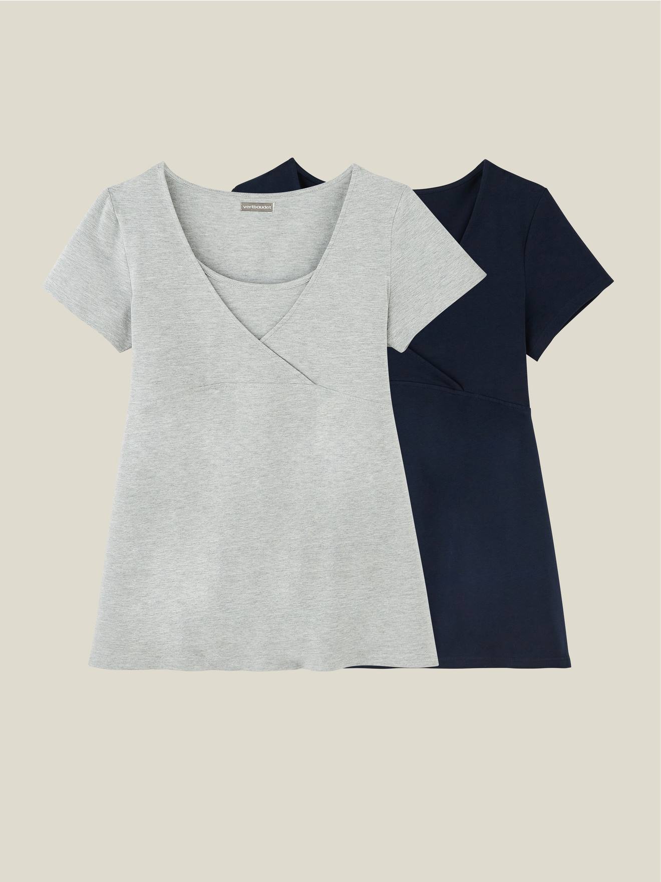 Lot de 2 T-shirts cache-coeur grossesse et allaitement noir