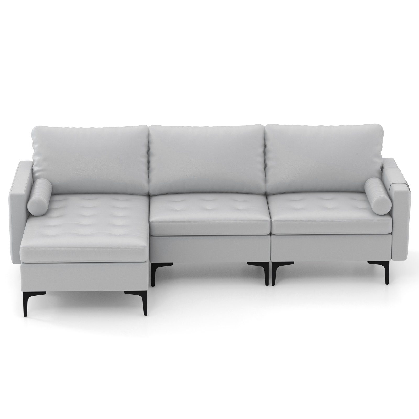 COSTWAY Ecksofa, mit Schlaffunktion, 2 USB-Anschlüsse&Steckdose, 322x130x80cm