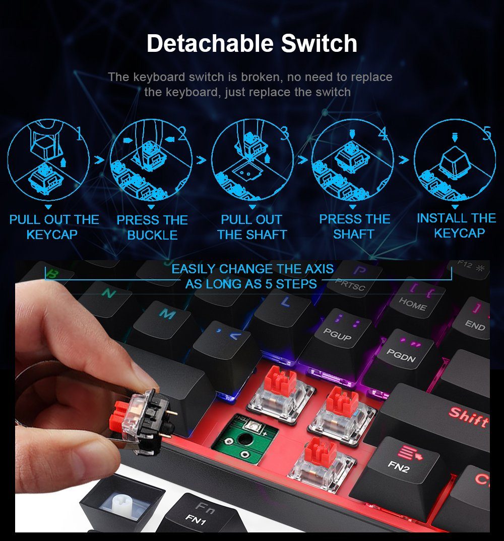 Redragon Redragon K617 RGB Mechanische Gaming-Tastatur mit 61 Tasten Gaming-Tastatur (höhenverstellbar, Pro Software anpassbar)