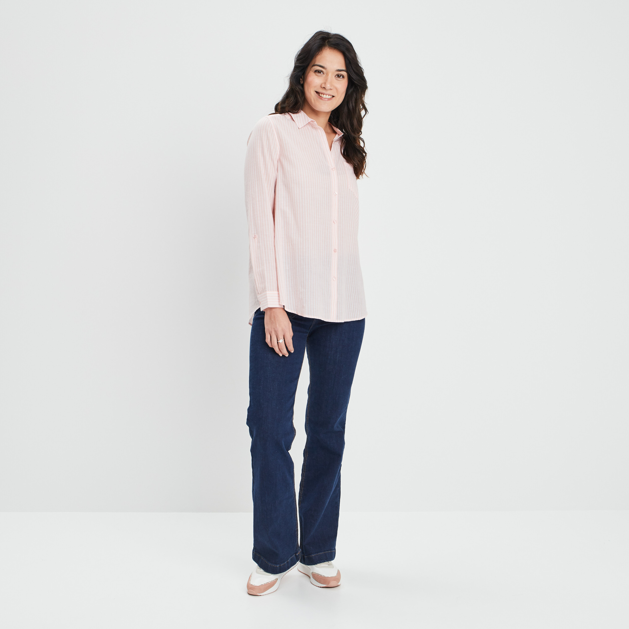 Chemise manches retroussables rose clair femme | La Halle